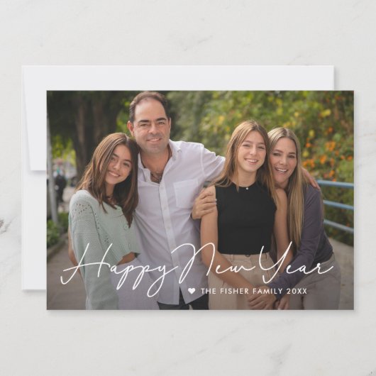 Eenvoudig geschreven gelukkig nieuwjaar fotokaart feestdagenkaart (Voorkant)