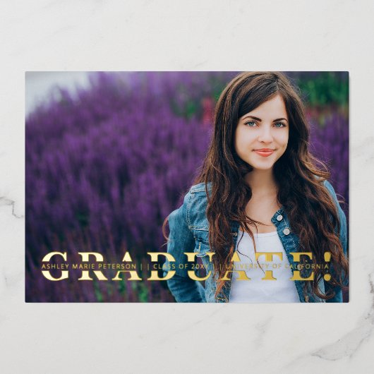 Eenvoudig Gesplitst Goud Schrift Foto Afstuderen F Folie Uitnodiging (Voorkant)