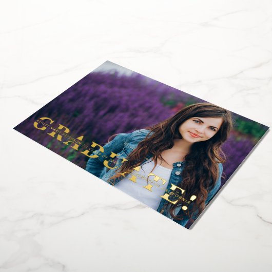 Eenvoudig Gesplitst Goud Schrift Foto Afstuderen F Folie Uitnodiging (Gedraaid)