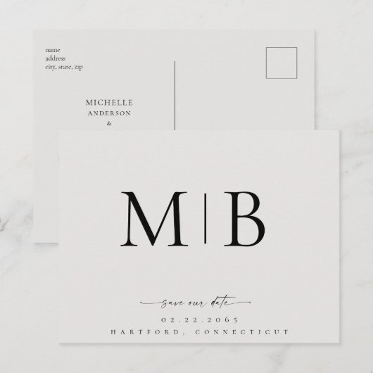 Eenvoudig Gestroomlijnd Monogram Beige Save our Da Aankondigingskaart (Voorkant / Achterkant)