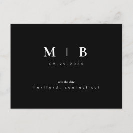 Eenvoudig gestroomlijnd zwart monogram met de datu briefkaart