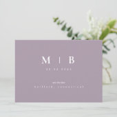 Eenvoudig gestroomlijnde lavenaarsmonogram bewaren save the date (Staand voorkant)