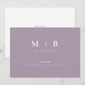 Eenvoudig gestroomlijnde lavenaarsmonogram bewaren save the date (Voorkant / Achterkant)
