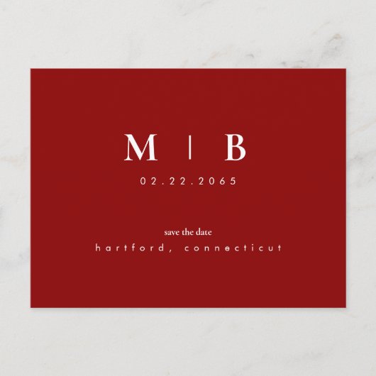 Eenvoudig gestroomlijnde monogram bruiloft bespaar briefkaart (Voorkant)