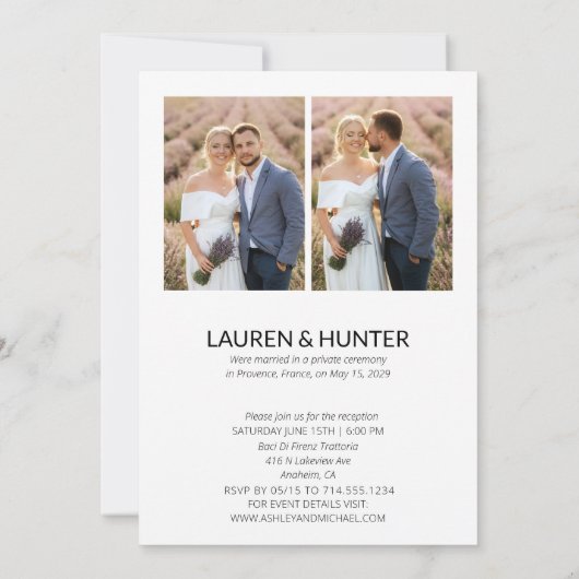 Eenvoudig getrouwd 3 fotoscript bruiloft receptie aankondiging (Achterkant)