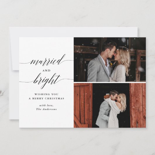 Eenvoudig getrouwd en vrolijk twee foto Pas getrou Feestdagenkaart (Voorkant)