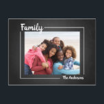 Eenvoudig gezamelijk Chalkboard Photo Holiday Brie Feestdagenkaart<br><div class="desc">Moderne, elegante, eenvoudige vakantiefootkaart met het woord "Familie" in handgeschreven scriptlettertype - witte accenten op zwart bord. Elke Clarke© Dit speciale ontwerp richt zich op familie, met 2 plaatsen om je dierbare familiefoto's toe te voegen die je naar je vrienden en familie stuurt voor het vakantieseizoen. Kerstmis is een moment...</div>