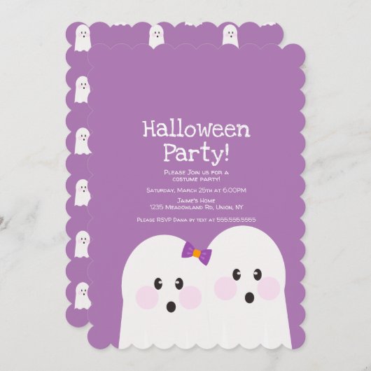 Eenvoudig 'Ghost Couple Halloween' roze patroon Kaart (Voorkant / Achterkant)