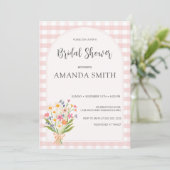 Eenvoudig Gingham Pink Floral Vrijgezellenfeest Kaart (Staand voorkant)