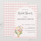 Eenvoudig Gingham Pink Floral Vrijgezellenfeest Kaart (Voorkant / Achterkant)