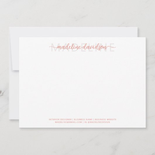 Eenvoudig Girly Blushing Perzik Naam Stationery Notitiekaartje (Voorkant)