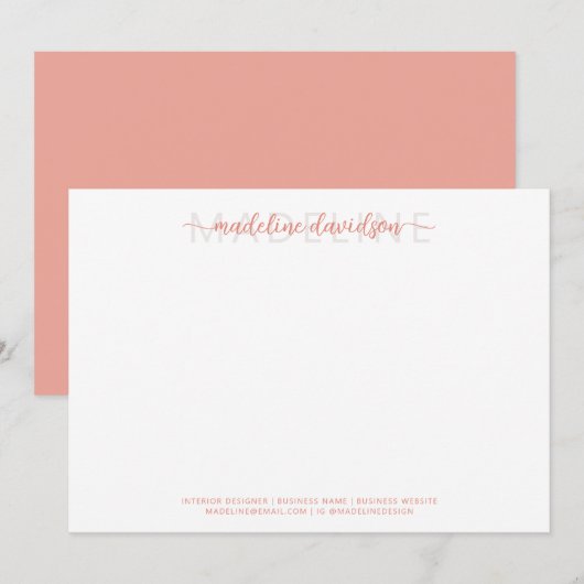 Eenvoudig Girly Blushing Perzik Naam Stationery Notitiekaartje (Voorkant / Achterkant)