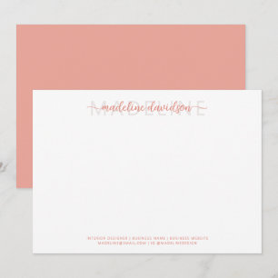 Eenvoudig Girly Blushing Perzik Naam Stationery Notitiekaartje