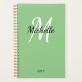 Eenvoudig Girly Groen Monogram Naam + Initiaal Planner (Voorkant)