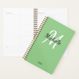 Eenvoudig Girly Groen Monogram Naam + Initiaal Planner