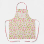Eenvoudig Girly Pink Floral Monogram Modern Schort (Voorkant)