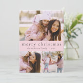 Eenvoudig 'Girly Pink Multi Photo Merry Kerstmis Feestdagenkaart (Staand voorkant)