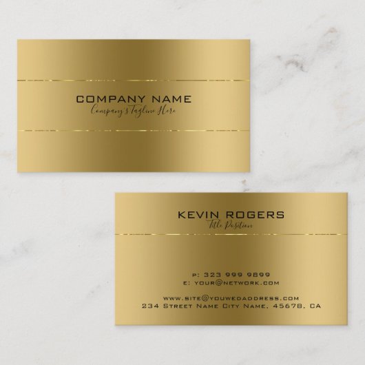 Eenvoudig glanzend faux metallic goud ontwerp visitekaartje (Voorkant / Achterkant)