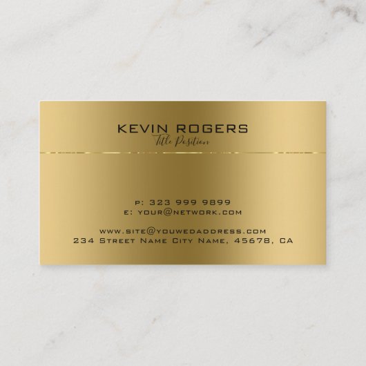 Eenvoudig glanzend faux metallic goud ontwerp visitekaartje (Achterkant)