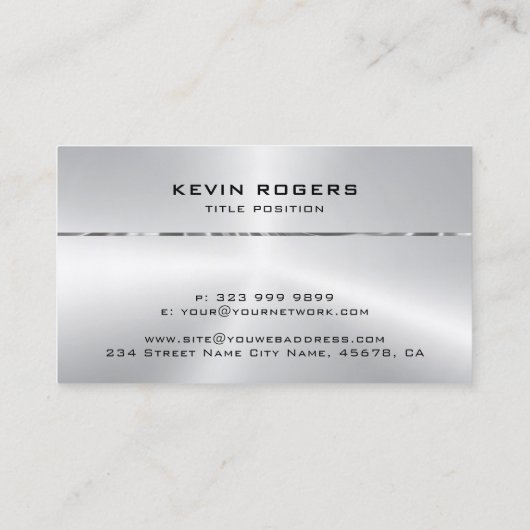 Eenvoudig glanzend faux metallic zilver ontwerp visitekaartje (Achterkant)