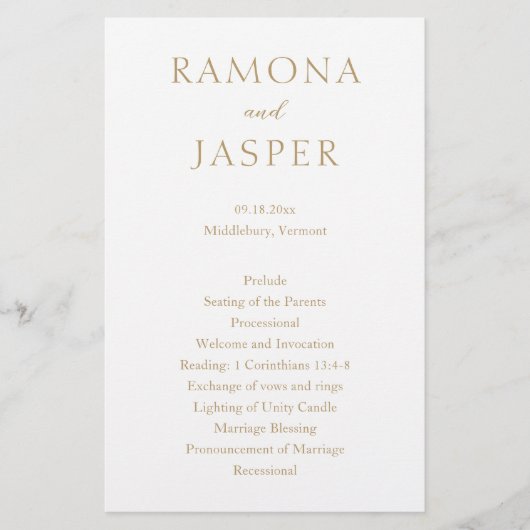 Eenvoudig Gold Bold Modern huwelijksprogramma (Voorkant)