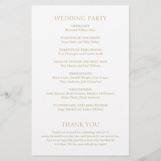 Eenvoudig Gold Bold Modern huwelijksprogramma (Achterkant)