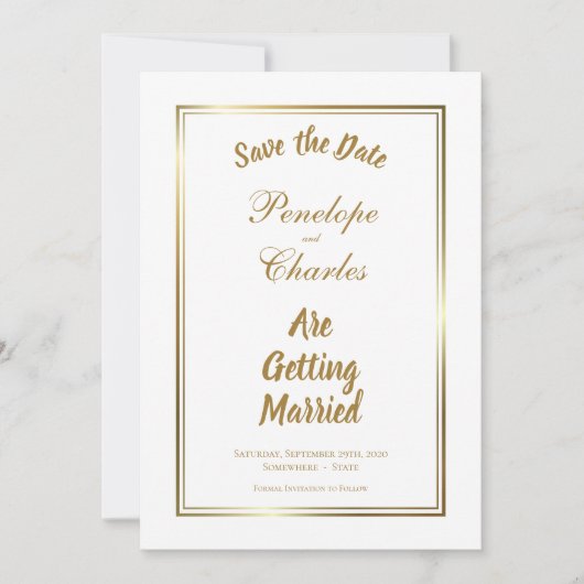 Eenvoudig Gold Border Weddenschap Sla de datum op Save The Date (Voorkant)