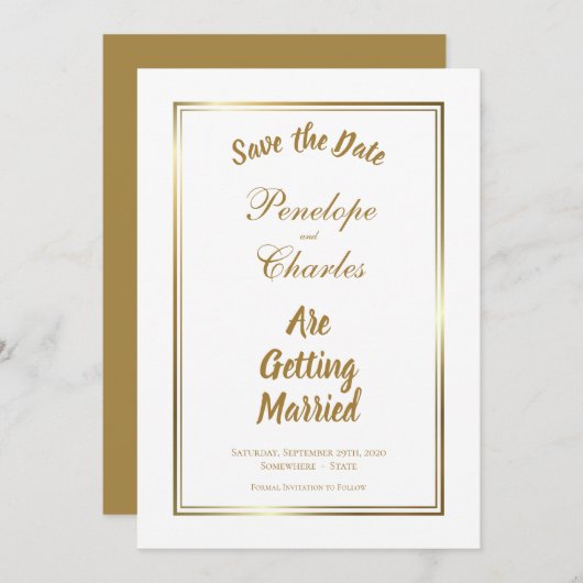 Eenvoudig Gold Border Weddenschap Sla de datum op Save The Date (Voorkant / Achterkant)