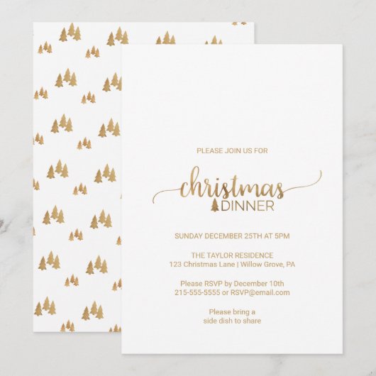 Eenvoudig Gold Calligrafie-kerstdiner Kaart (Voorkant / Achterkant)