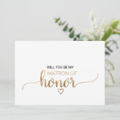 Eenvoudig Gold Calligraphy Matron of Honor proposa Kaart (Staand voorkant)