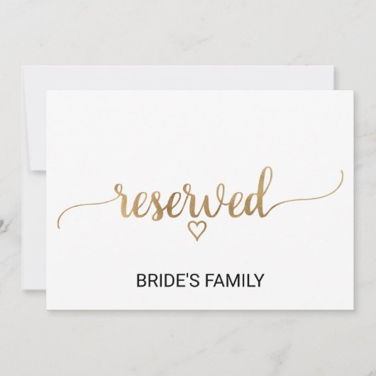 Eenvoudig Gold Calligraphy Weddenschap Reserved Si Kaart (Voorkant)
