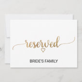 Eenvoudig Gold Calligraphy Weddenschap Reserved Si Kaart (Achterkant)