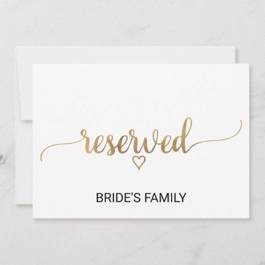 Eenvoudig Gold Calligraphy Weddenschap Reserved Si Kaart (Achterkant)