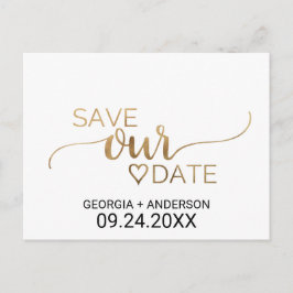 Eenvoudig Gold Calligraphy Weddenschap Save the Da Aankondigingskaart