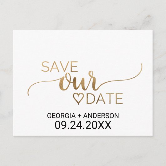 Eenvoudig Gold Calligraphy Weddenschap Save the Da Aankondigingskaart (Voorkant)