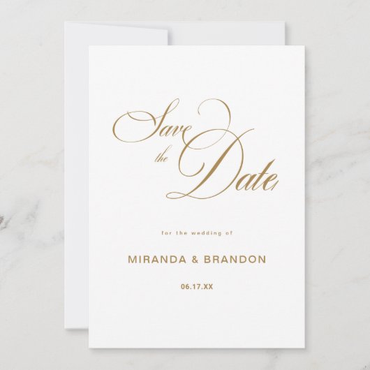 Eenvoudig Gold Calligraphy Wedding Save The Date (Voorkant)
