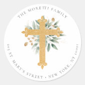 Eenvoudig Gold Christelijk adres kruisgroen Ronde Sticker (Voorkant)