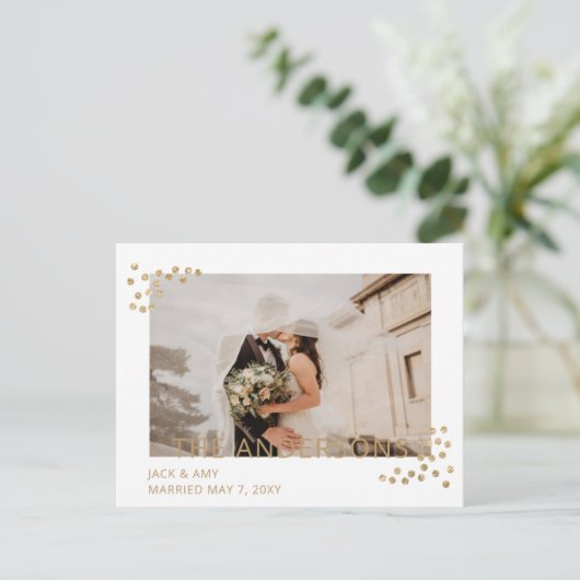 Eenvoudig 'Gold Confetti'-bericht over het huwelij Briefkaart (Staand voorkant)