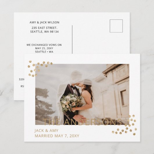 Eenvoudig 'Gold Confetti'-bericht over het huwelij Briefkaart (Voorkant / Achterkant)