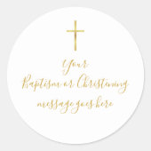 Eenvoudig Gold Cross Baptisme Christening Bericht Ronde Sticker (Voorkant)