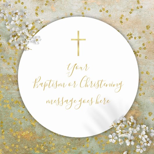 Eenvoudig Gold Cross Baptisme Christening Bericht Ronde Sticker