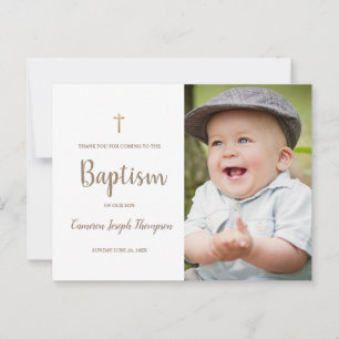 Eenvoudig Gold Cross Custom Photo baby Baptisme Briefkaart