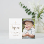 Eenvoudig Gold Cross Custom Photo baby Baptisme Briefkaart (Staand voorkant)