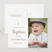 Eenvoudig Gold Cross Custom Photo baby Baptisme Briefkaart (Voorkant / Achterkant)