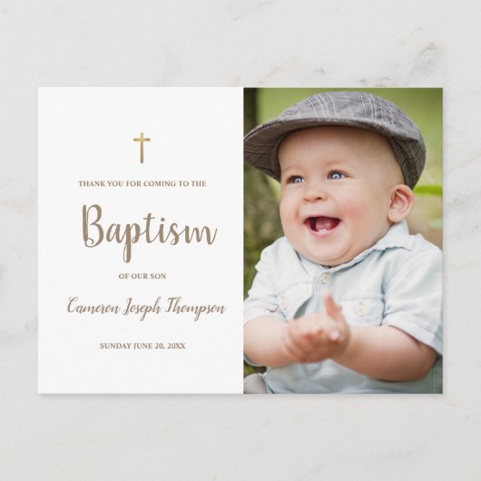 Eenvoudig Gold Cross Custom Photo baby Baptisme Briefkaart (Voorkant)