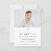 Eenvoudig Gold Cross Foto Religieuze Baptisme Bedankkaart (Voorkant)