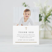 Eenvoudig Gold Cross Foto Religieuze Baptisme Bedankkaart (Staand voorkant)