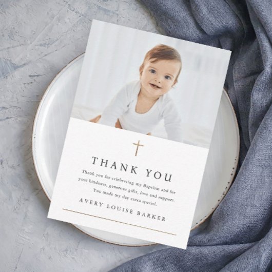 Eenvoudig Gold Cross Foto Religieuze Baptisme Bedankkaart