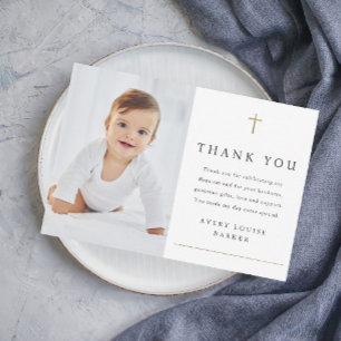 Eenvoudig Gold Cross Foto Religieuze Baptisme Bedankkaart