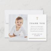 Eenvoudig Gold Cross Foto Religieuze Baptisme Bedankkaart (Voorkant)